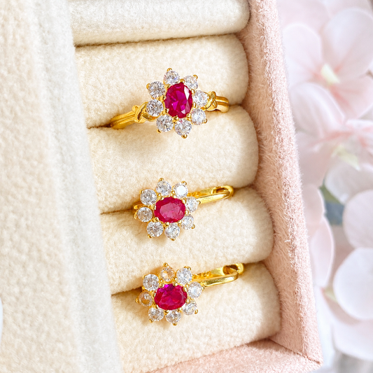 “Ruby Soleil” S925 Sterling Silver Ruby Floral Jewelry Set
