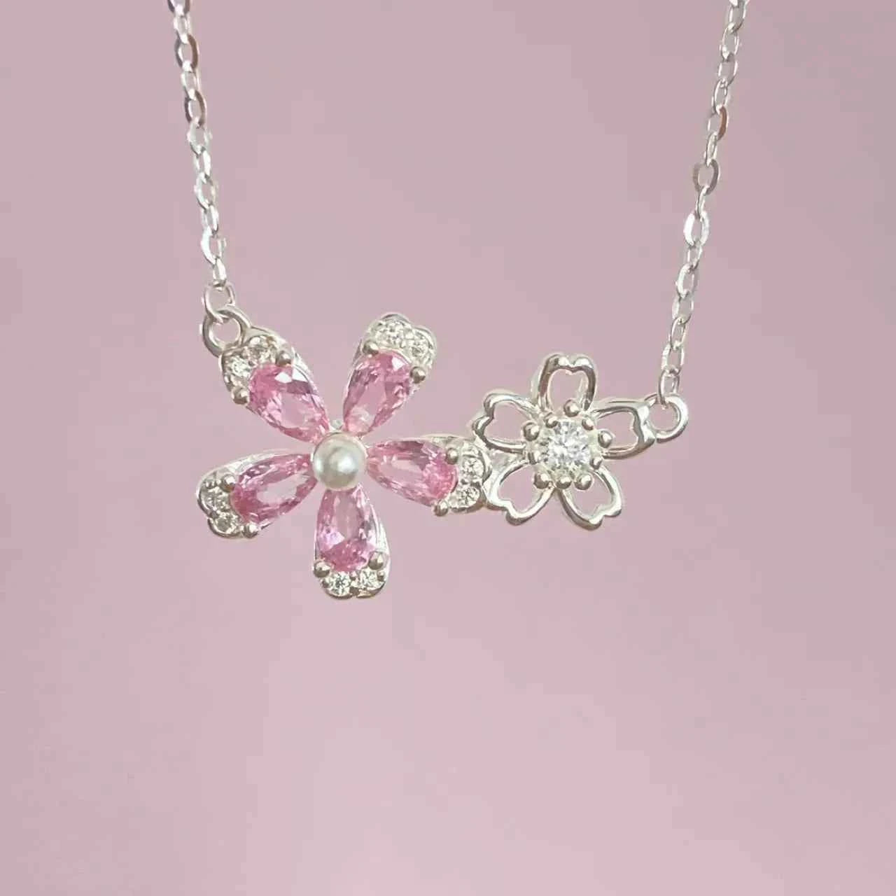 "Sakura Cheese" 925 Sterling Silver Floral Necklace – Sweet, Soft & Gift-Ready