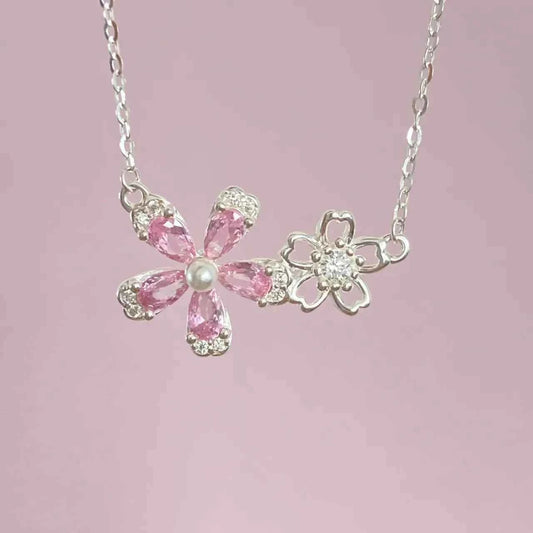 "Sakura Cheese" 925 Sterling Silver Floral Necklace – Sweet, Soft & Gift-Ready