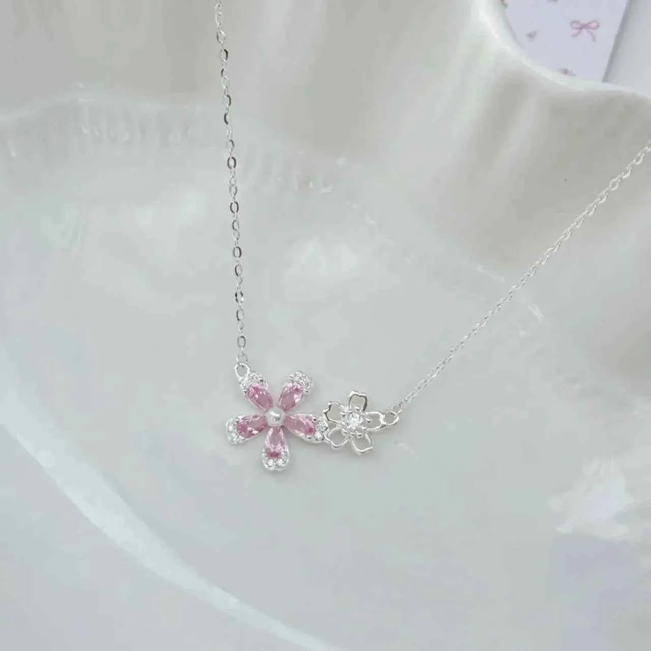 "Sakura Cheese" 925 Sterling Silver Floral Necklace – Sweet, Soft & Gift-Ready