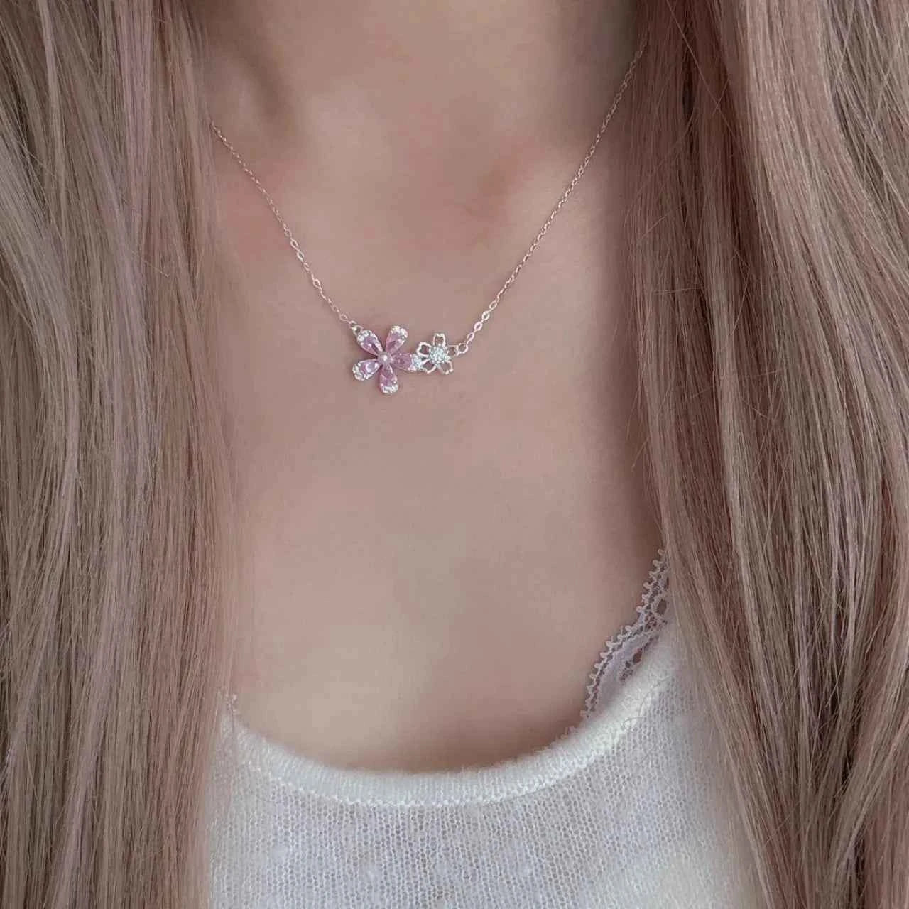 "Sakura Cheese" 925 Sterling Silver Floral Necklace – Sweet, Soft & Gift-Ready