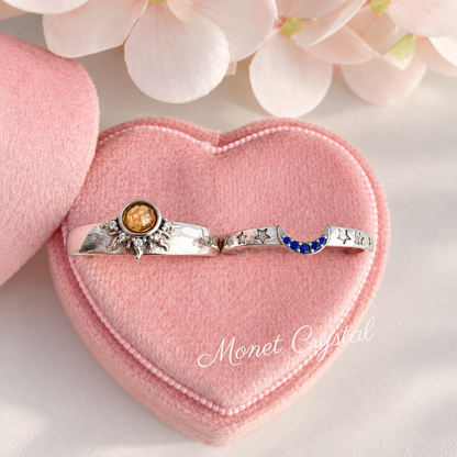 “Same Sky” S925 Sterling Silver Sun & Moon Adjustable Couple Ring Set