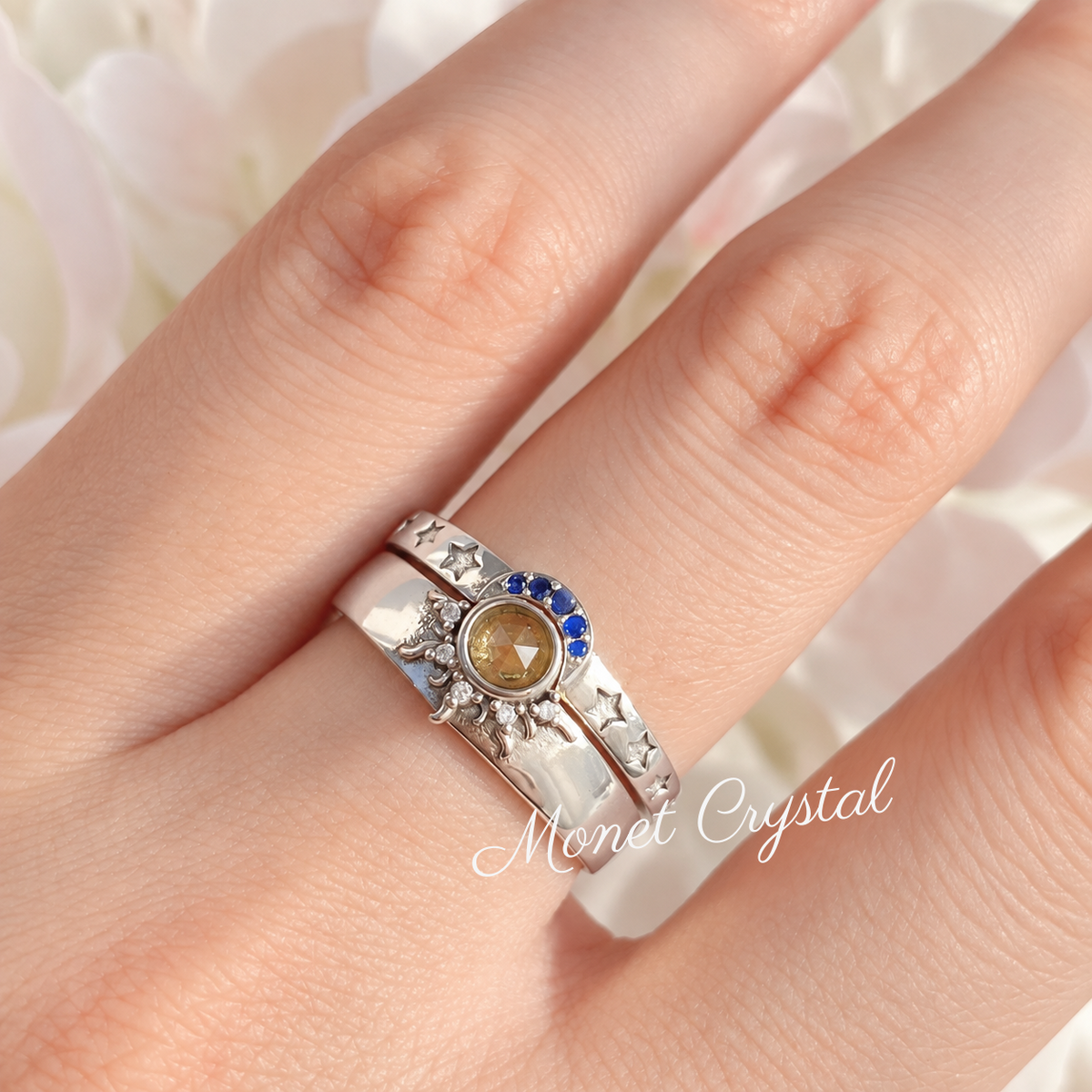 “Same Sky” S925 Sterling Silver Sun & Moon Adjustable Couple Ring Set