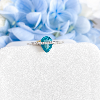 “Secret Drop” S925 Sterling Silver Blue Teardrop Pavé Adjustable Ring
