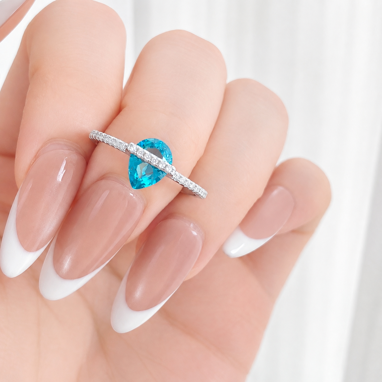 “Secret Drop” S925 Sterling Silver Blue Teardrop Pavé Adjustable Ring