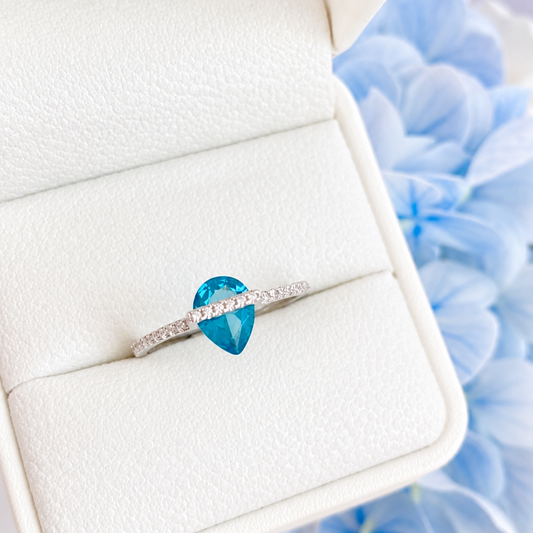 “Secret Drop” S925 Sterling Silver Blue Teardrop Pavé Adjustable Ring