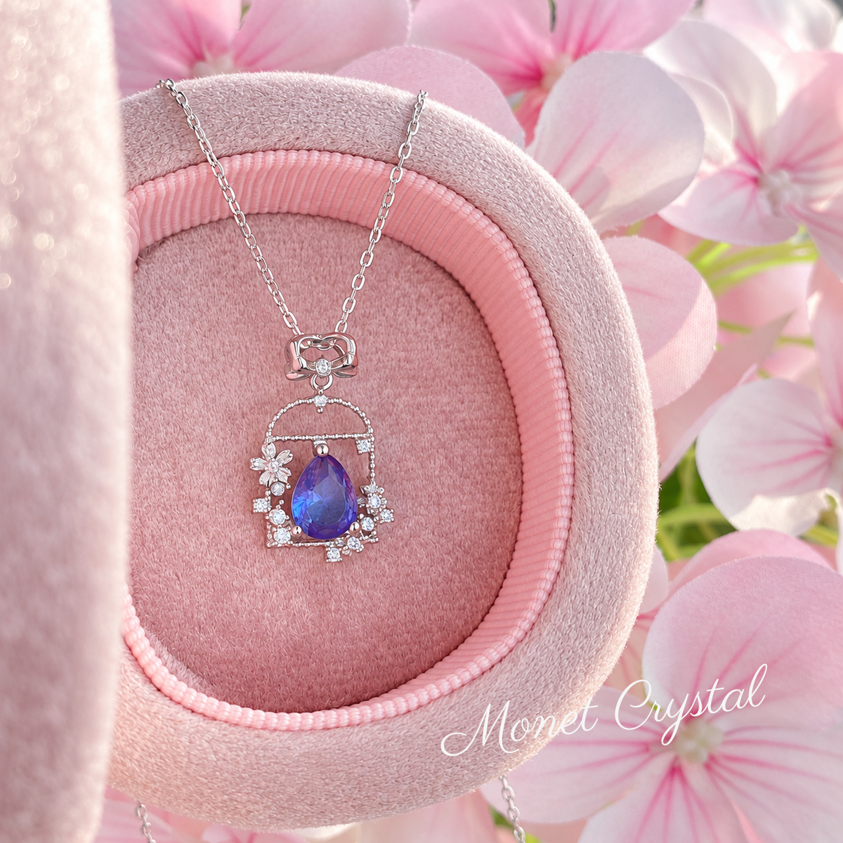 “Secret Garden” S925 Sterling Silver Crystal Bow Necklace