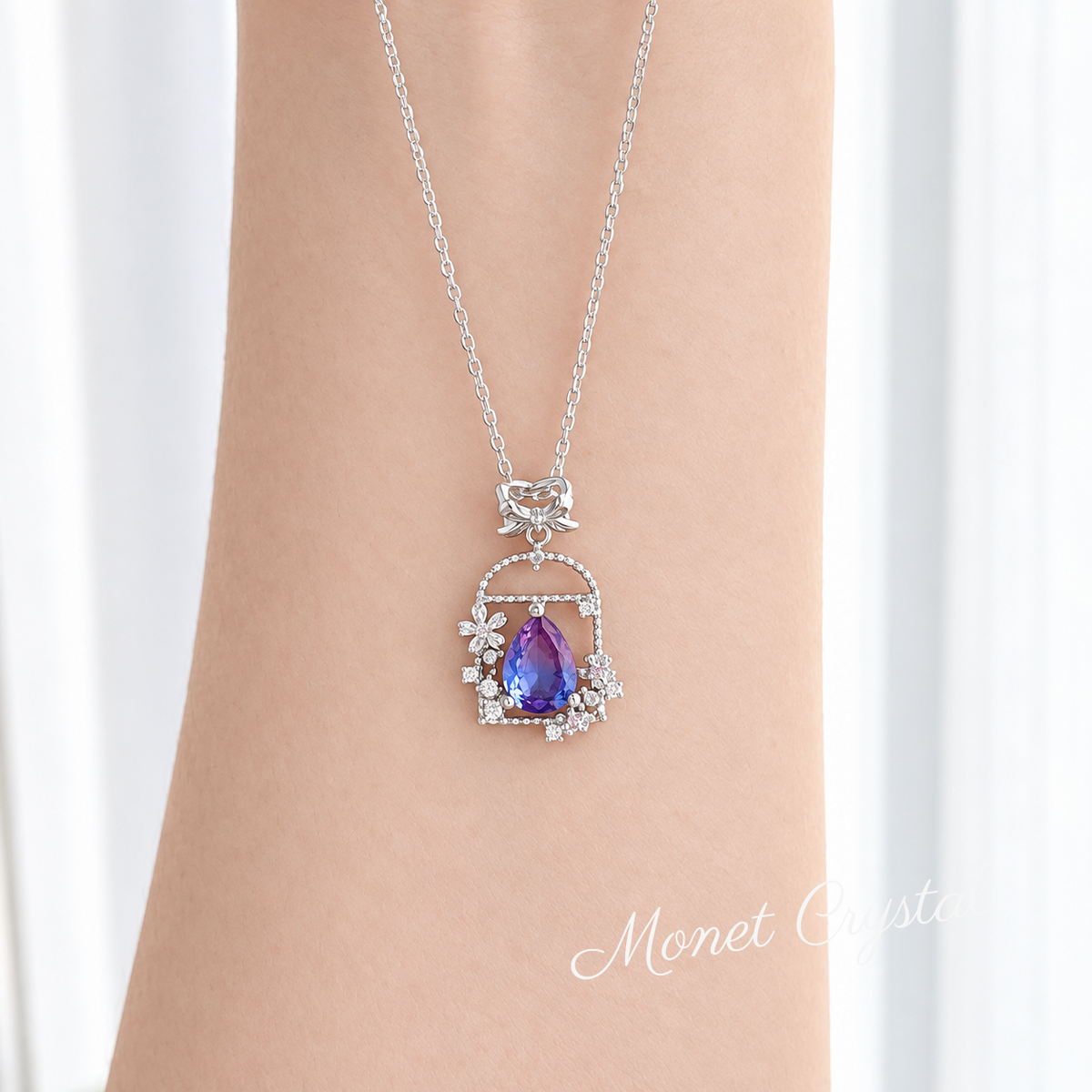 “Secret Garden” S925 Sterling Silver Crystal Bow Necklace