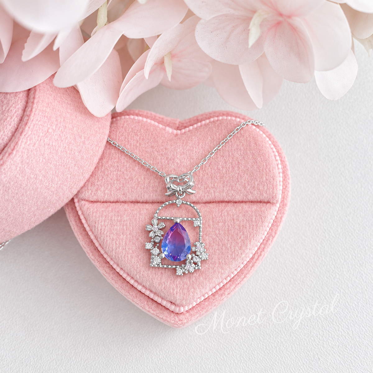 “Secret Garden” S925 Sterling Silver Crystal Bow Necklace