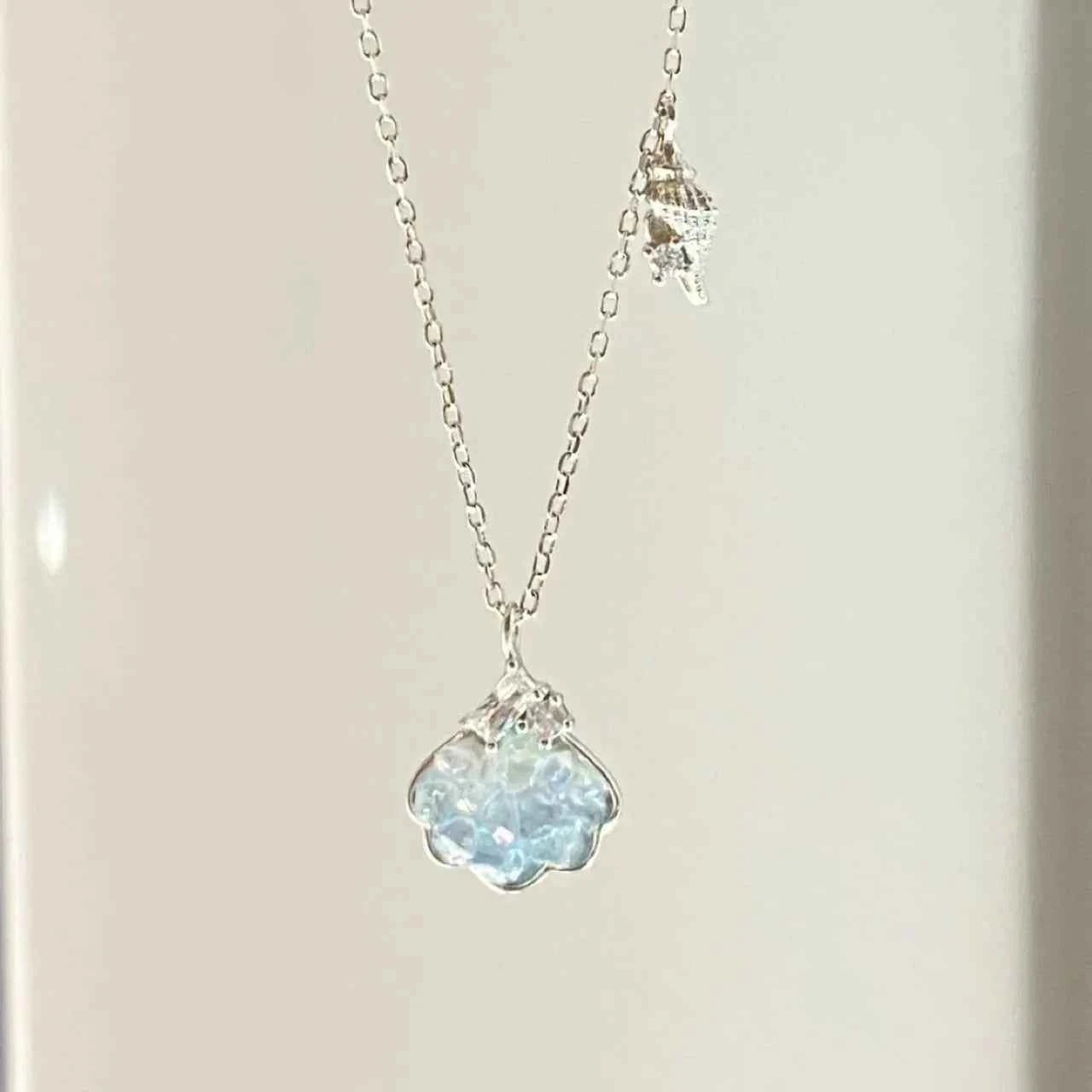 "Shattered Ice Elegance" 925 Sterling Silver Shell Necklace with Crystal - Cool, Chic, and Timeless
