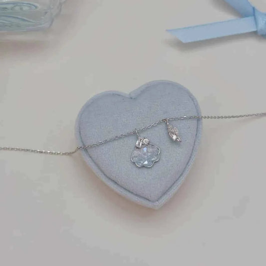 "Shattered Ice Elegance" 925 Sterling Silver Shell Necklace with Crystal - Cool, Chic, and Timeless
