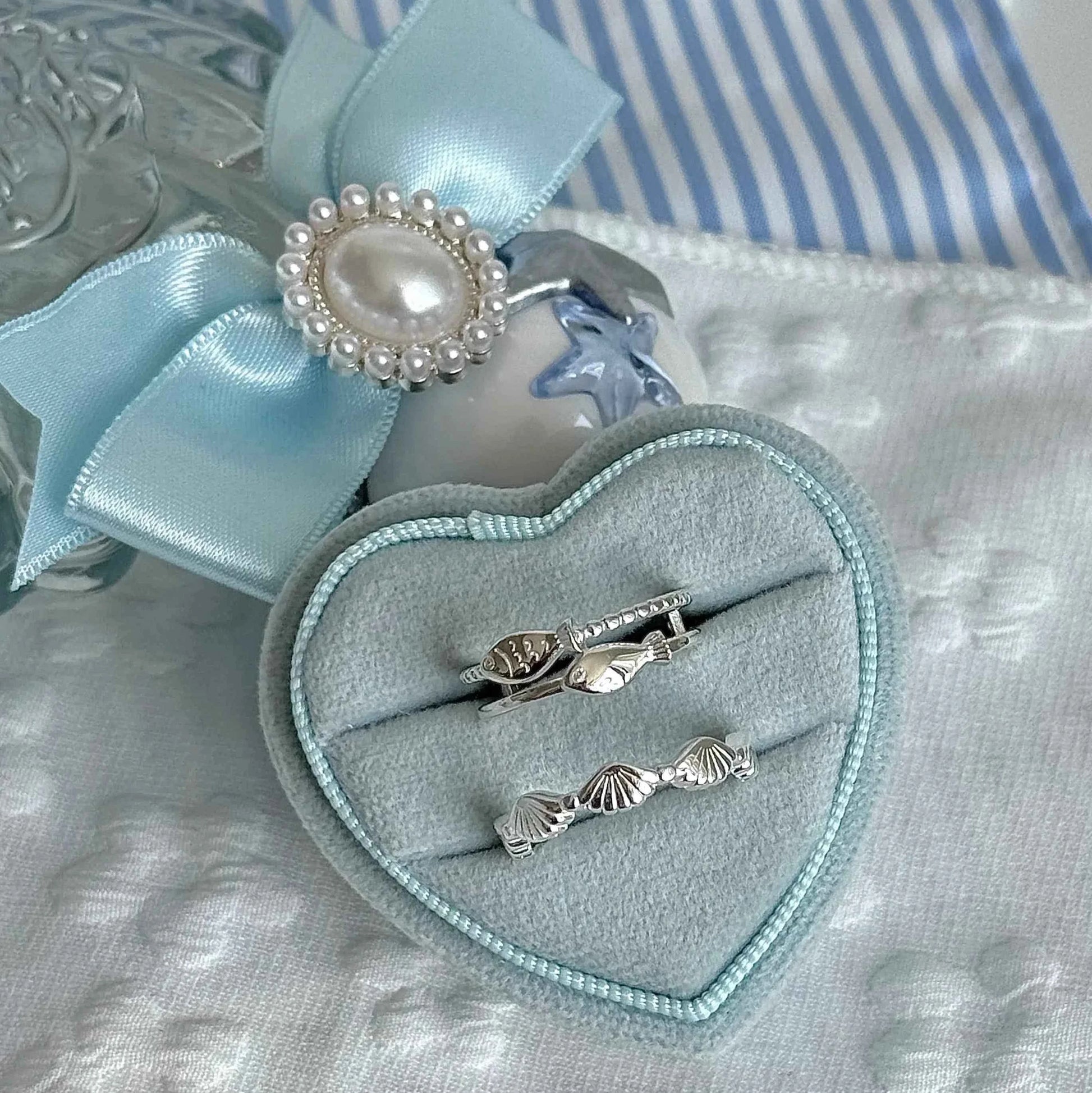 "Shell Fisherman's Island" 925 Sterling Silver Shell and Double Fish Ring - Unique and Charming
