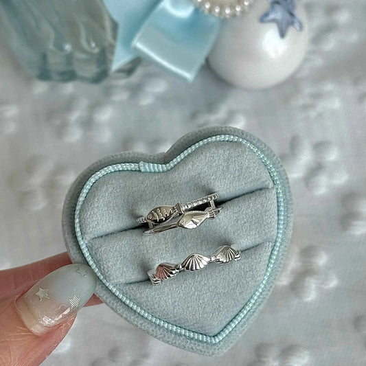 "Shell Fisherman's Island" 925 Sterling Silver Shell and Double Fish Ring - Unique and Charming