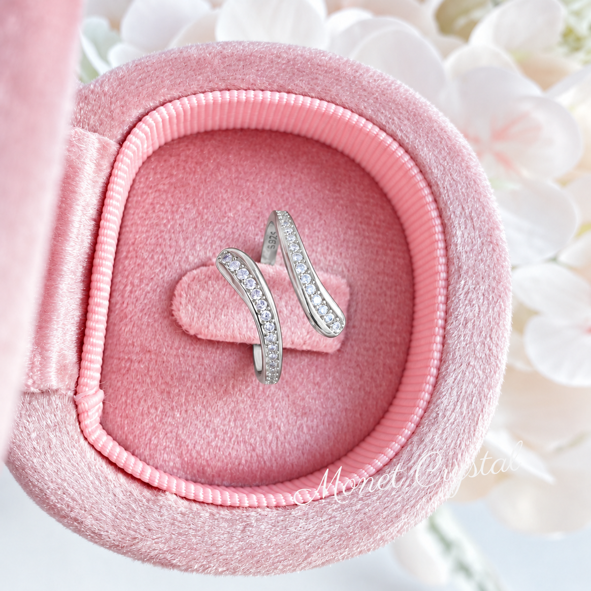 “Side by Side” S925 Sterling Silver Zircon Adjustable Ring