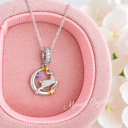 “Silent Night” S925 Sterling Silver Zircon Reindeer Moon Necklace