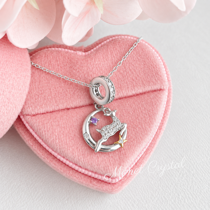 “Silent Night” S925 Sterling Silver Zircon Reindeer Moon Necklace