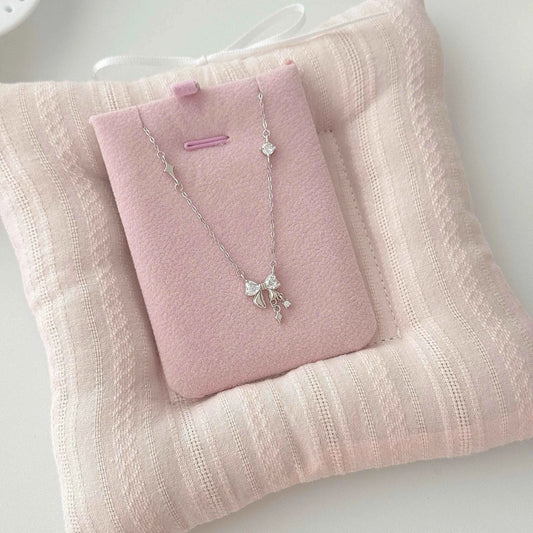 "Silk Dream" 925 Sterling Silver Tassel Bow Necklace - Elegant and Charming
