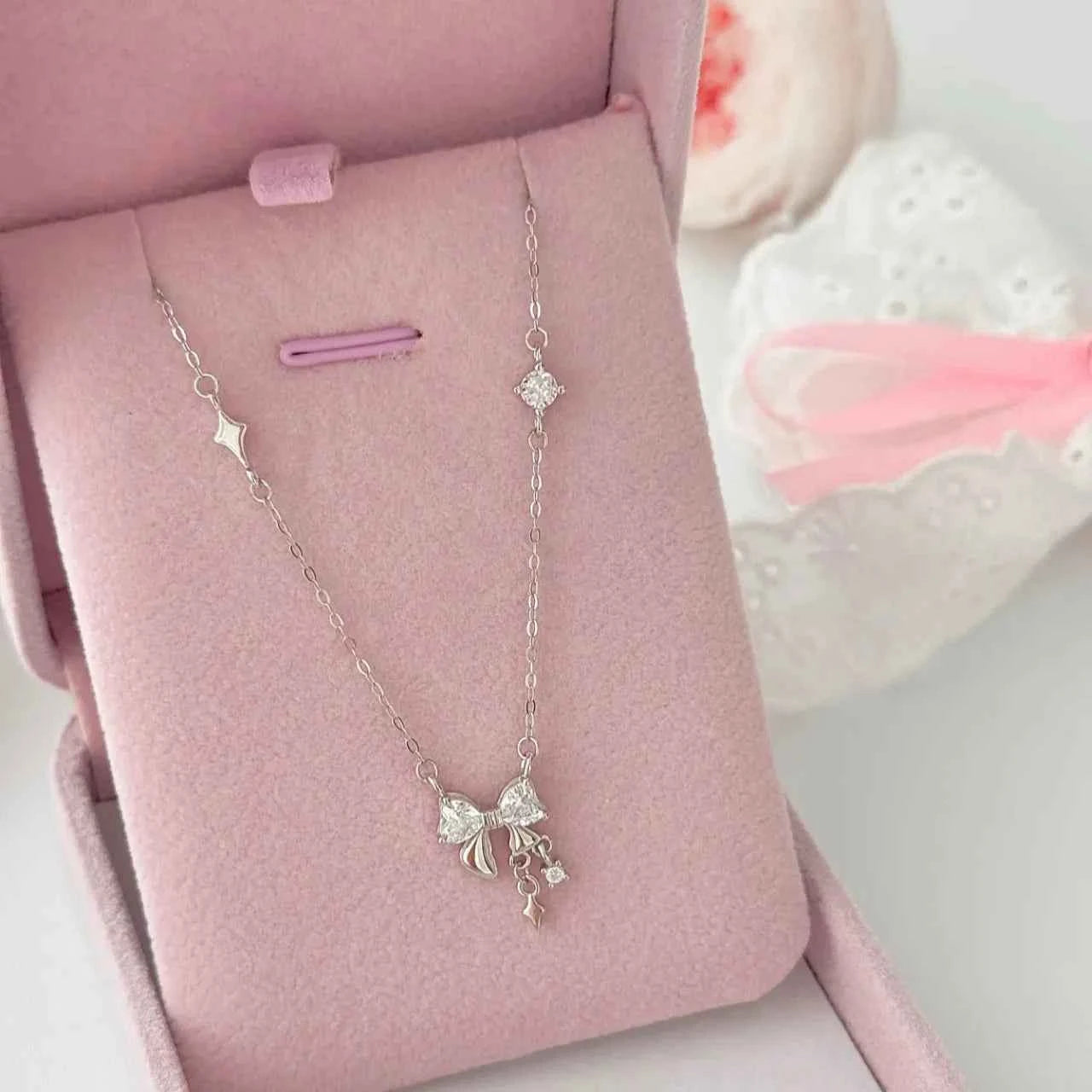 "Silk Dream" 925 Sterling Silver Tassel Bow Necklace - Elegant and Charming