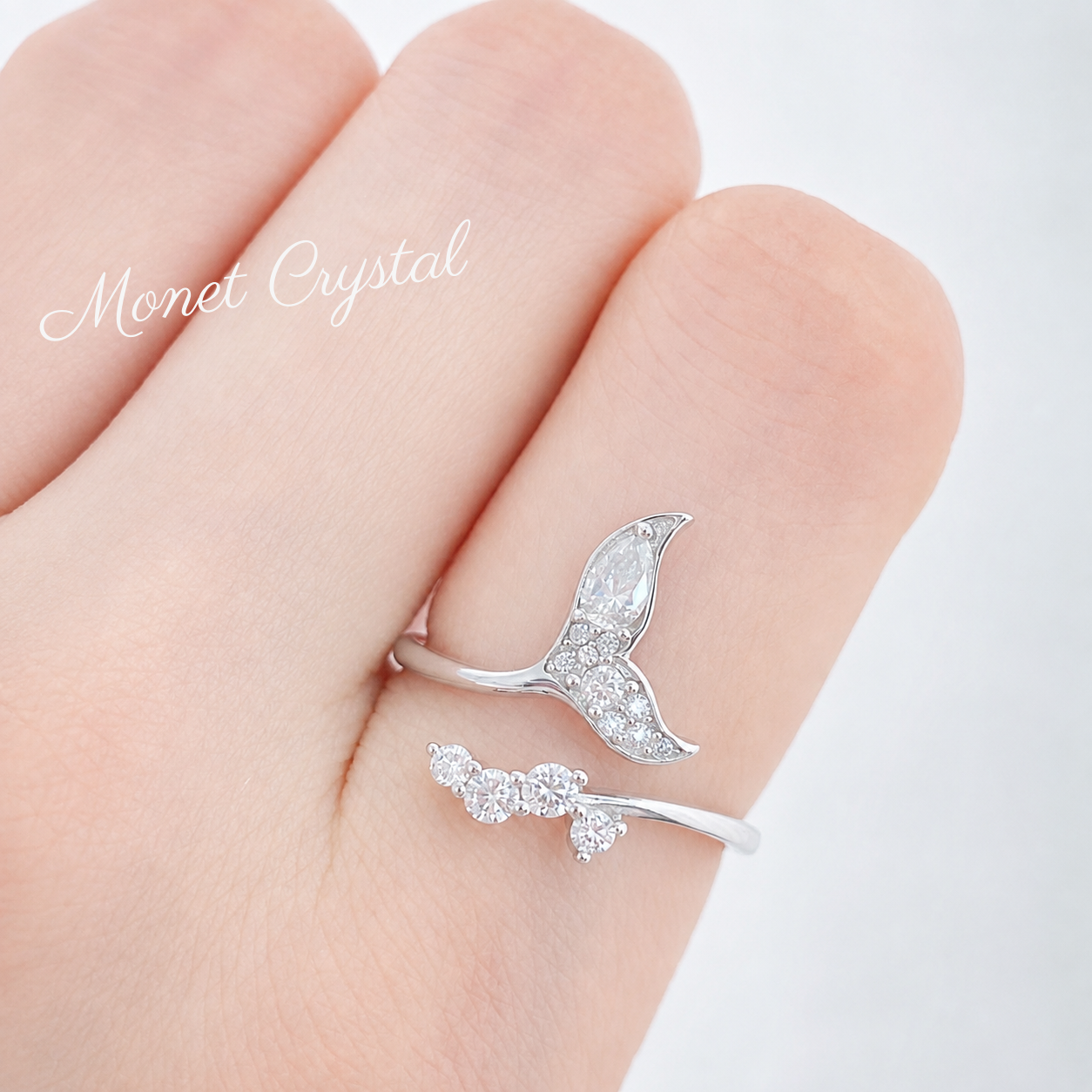“Silver Leap” S925 Sterling Silver Moissanite Fishtail Adjustable Ring