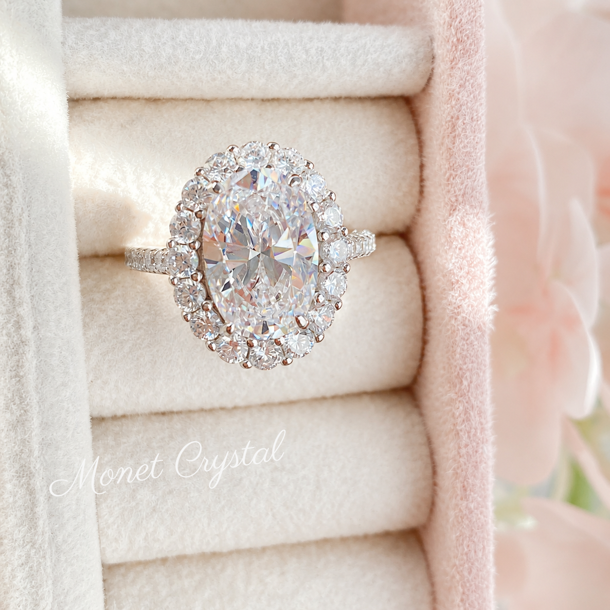 “Silver Screen” S925 Sterling Silver 3CT Oval 8A Zircon Halo Ring