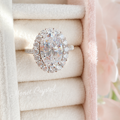 “Silver Screen” S925 Sterling Silver 3CT Oval 8A Zircon Halo Ring