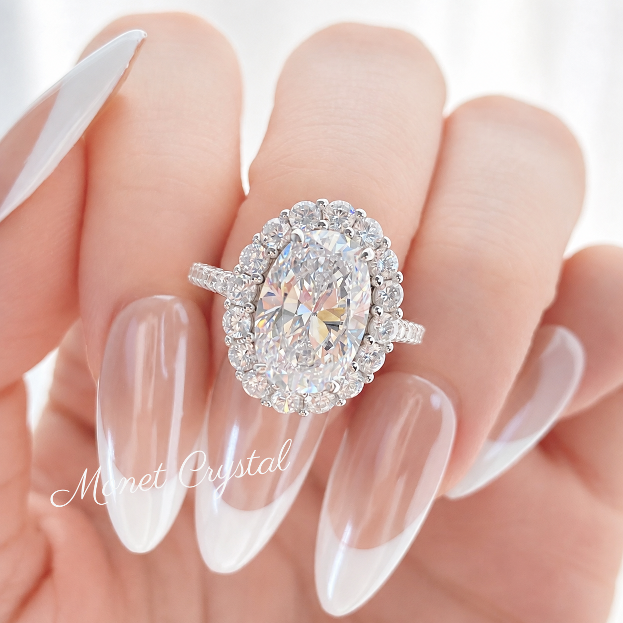 “Silver Screen” S925 Sterling Silver 3CT Oval 8A Zircon Halo Ring