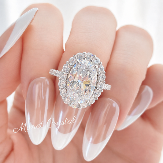“Silver Screen” S925 Sterling Silver 3CT Oval 8A Zircon Halo Ring