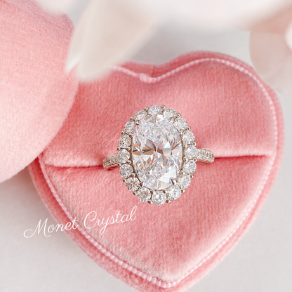 “Silver Screen” S925 Sterling Silver 3CT Oval 8A Zircon Halo Ring