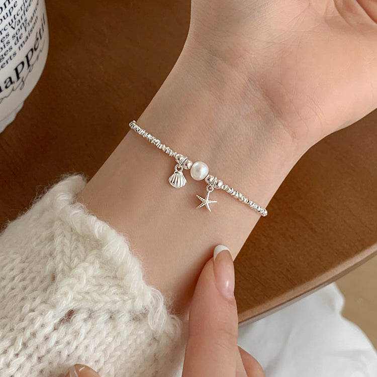 "Silver Tide" 925 Sterling Silver Starfish & Pearl Bracelet