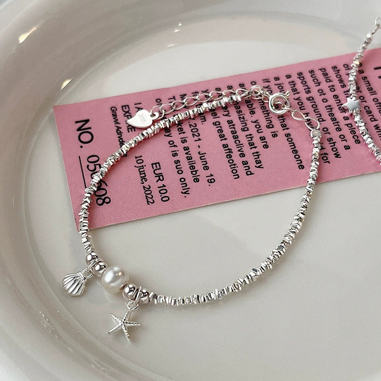 "Silver Tide" 925 Sterling Silver Starfish & Pearl Bracelet
