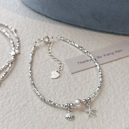 "Silver Tide" 925 Sterling Silver Starfish & Pearl Bracelet