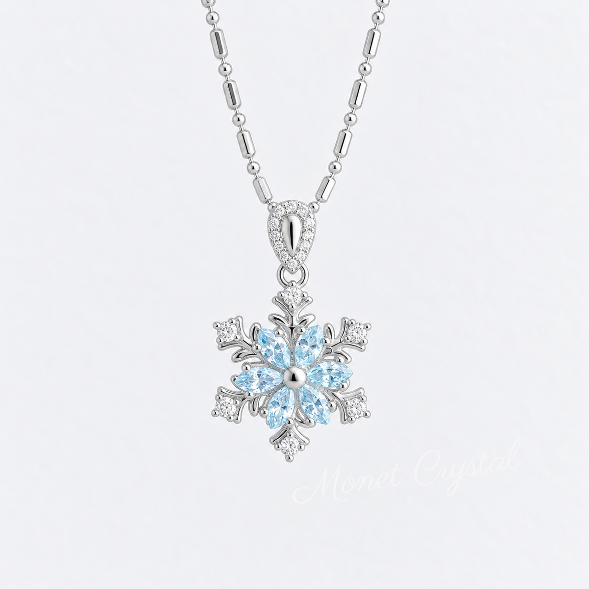 “Snow Waltz” S925 Sterling Silver Rotating Snowflake Blue Zircon Necklace