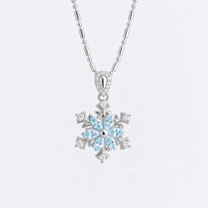 “Snow Waltz” S925 Sterling Silver Rotating Snowflake Blue Zircon Necklace