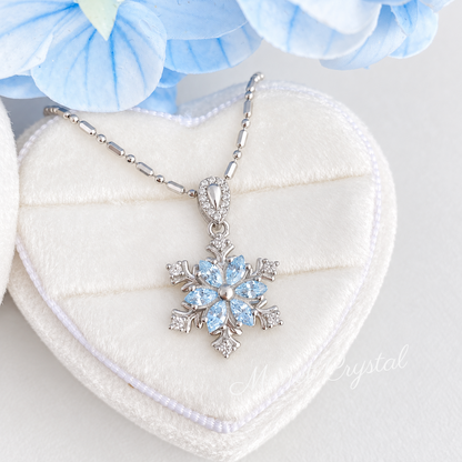 “Snow Waltz” S925 Sterling Silver Rotating Snowflake Blue Zircon Necklace