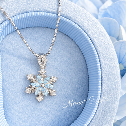 “Snow Waltz” S925 Sterling Silver Rotating Snowflake Blue Zircon Necklace