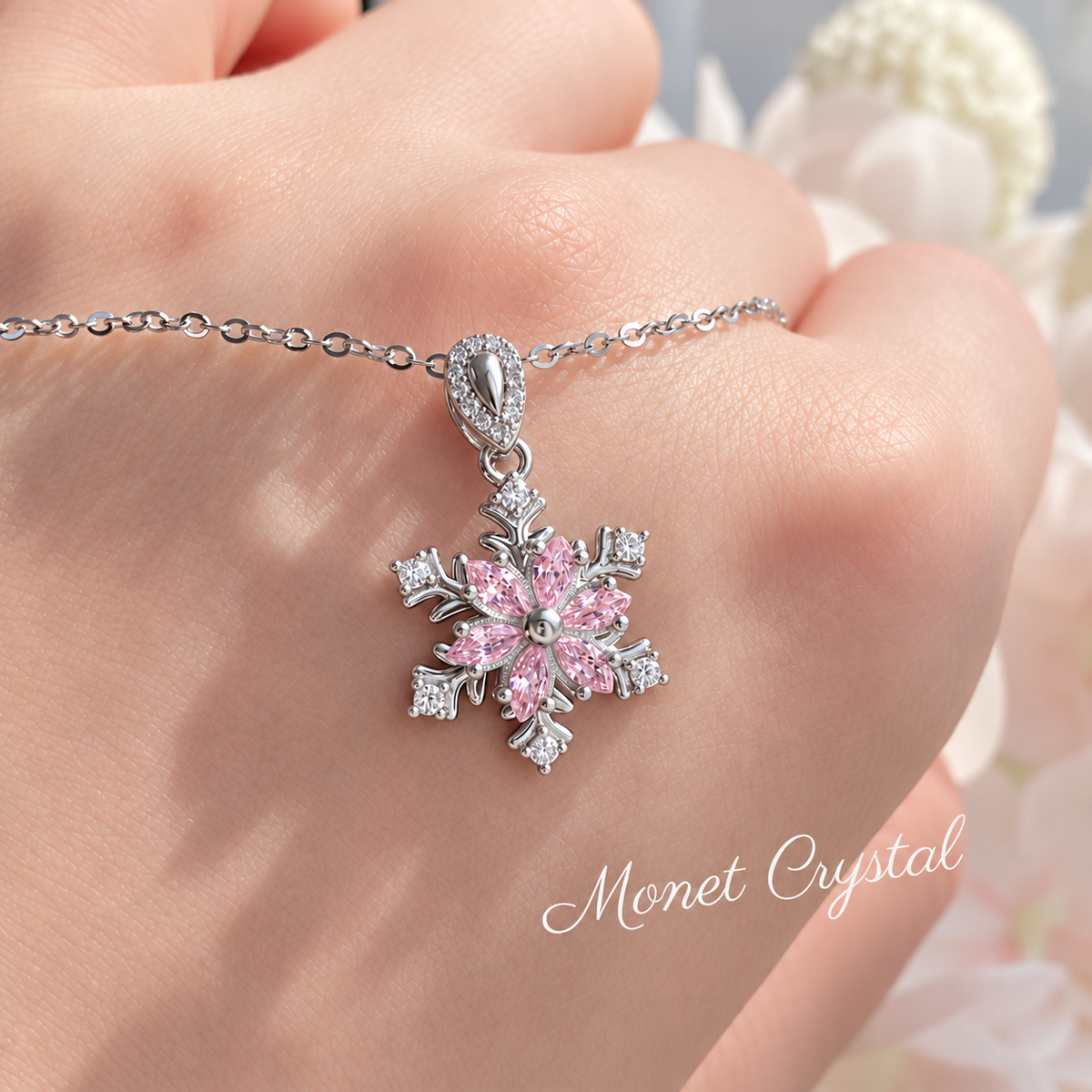 “Snow Waltz” S925 Sterling Silver Rotating Snowflake Zircon Necklace