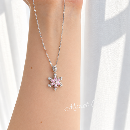 “Snow Waltz” S925 Sterling Silver Rotating Snowflake Zircon Necklace