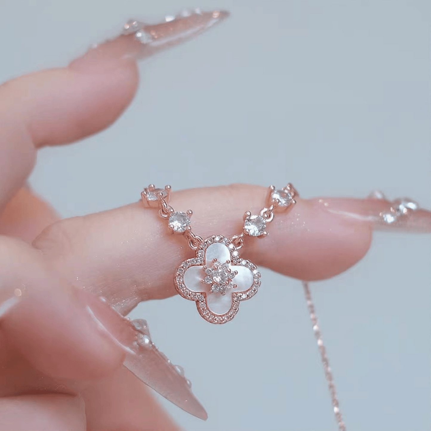 「春の開花の約束」ピンククローバー マザーオブパール ブレスレット | ネックレス、925スターリングシルバー