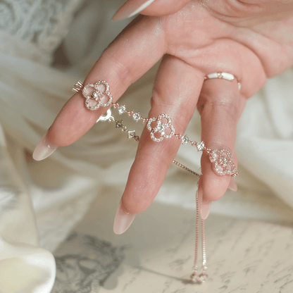 「春の開花の約束」ピンククローバー マザーオブパール ブレスレット | ネックレス、925スターリングシルバー