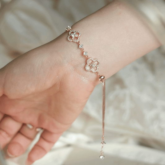 「春の開花の約束」ピンククローバー マザーオブパール ブレスレット | ネックレス、925スターリングシルバー