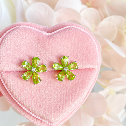 “Spring Letter” S925 Sterling Silver Natural Peridot Five-Petal Flower Jewelry Set