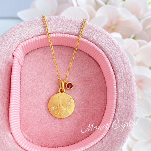 “Star Map” Champagne Gold Plated S925 Sterling Silver Zodiac Birthstone Necklace