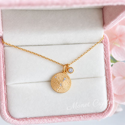 “Star Map” Champagne Gold Plated S925 Sterling Silver Zodiac Birthstone Necklace