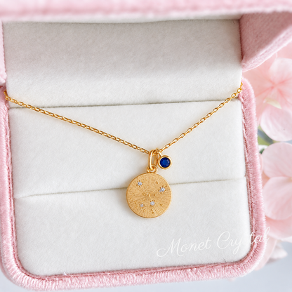 “Star Map” Champagne Gold Plated S925 Sterling Silver Zodiac Birthstone Necklace