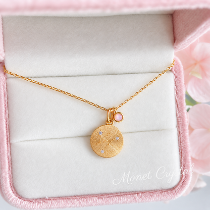 “Star Map” Champagne Gold Plated S925 Sterling Silver Zodiac Birthstone Necklace