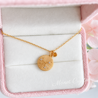 “Star Map” Champagne Gold Plated S925 Sterling Silver Zodiac Birthstone Necklace