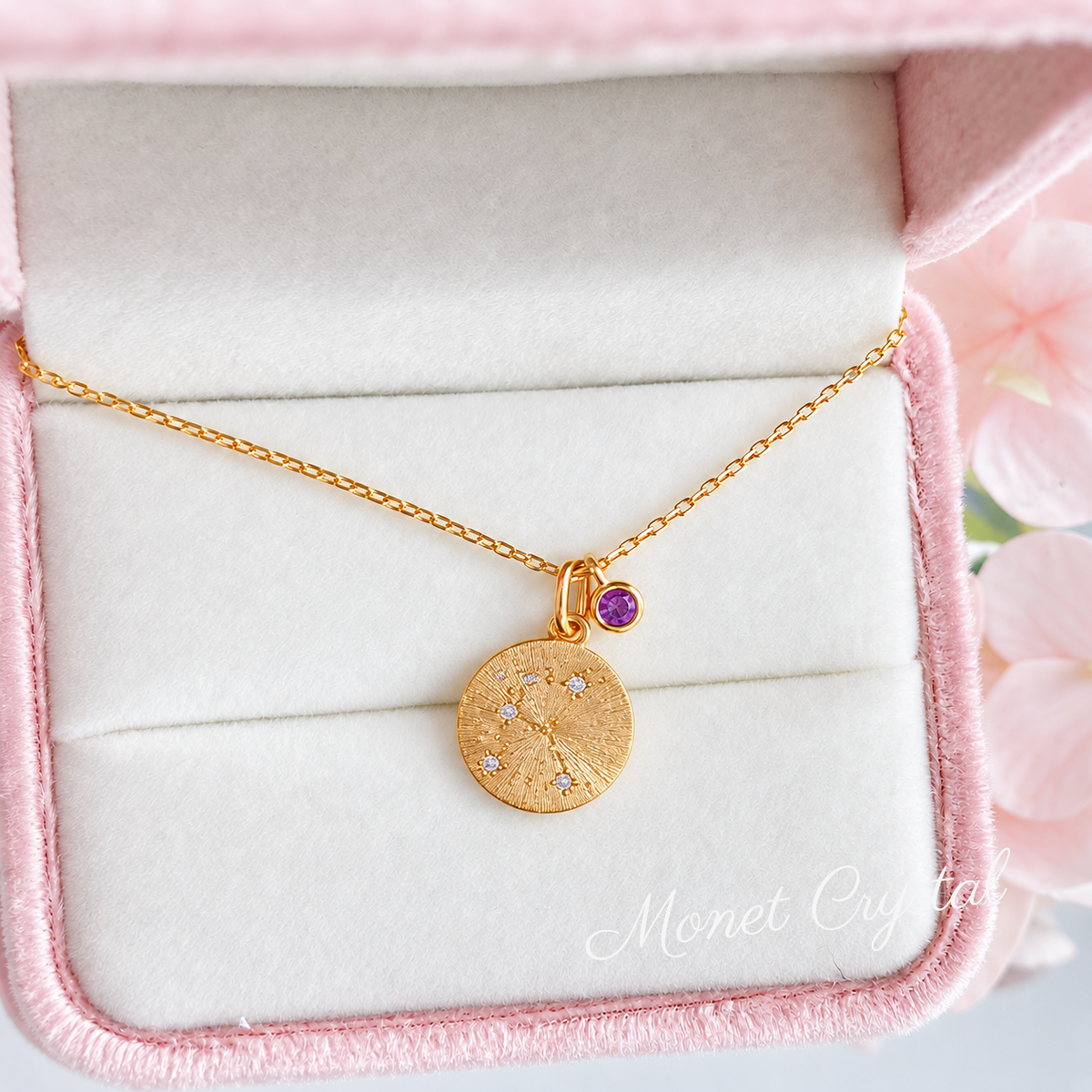 “Star Map” Champagne Gold Plated S925 Sterling Silver Zodiac Birthstone Necklace