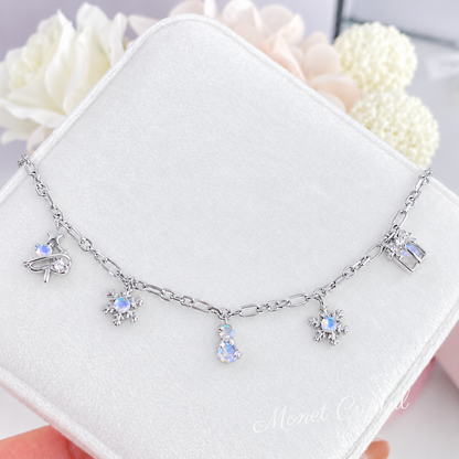 “Starlit Season” S925 Sterling Silver Moonstone Christmas Charm Bracelet
