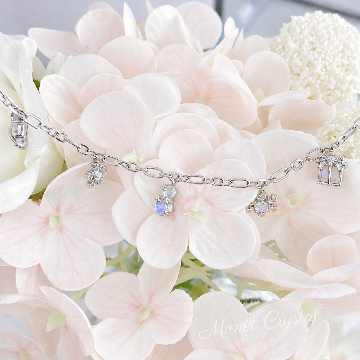 “Starlit Season” S925 Sterling Silver Moonstone Christmas Charm Bracelet