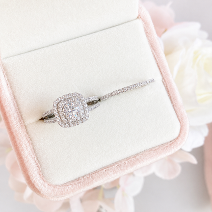 “Sugar Halo” White Gold Plated S925 Sterling Silver Zircon Stacking Ring Set